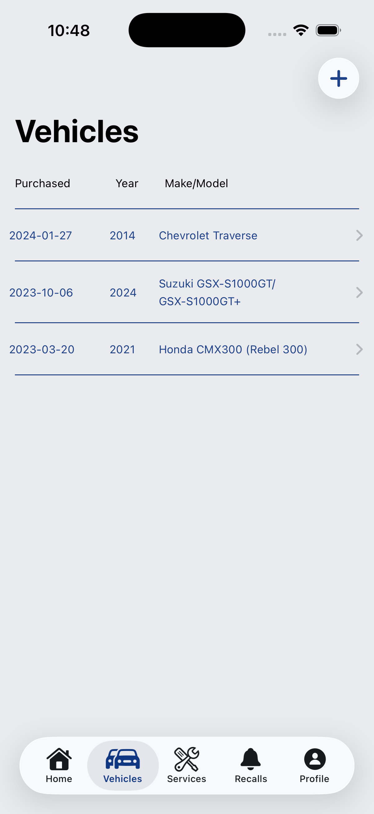 Vehicles list